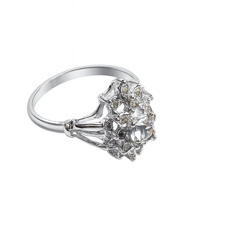 Vintage Uncas Silver Tone Ring Size 12.5  Floral Cluster Design‎ w/ Clear Stones